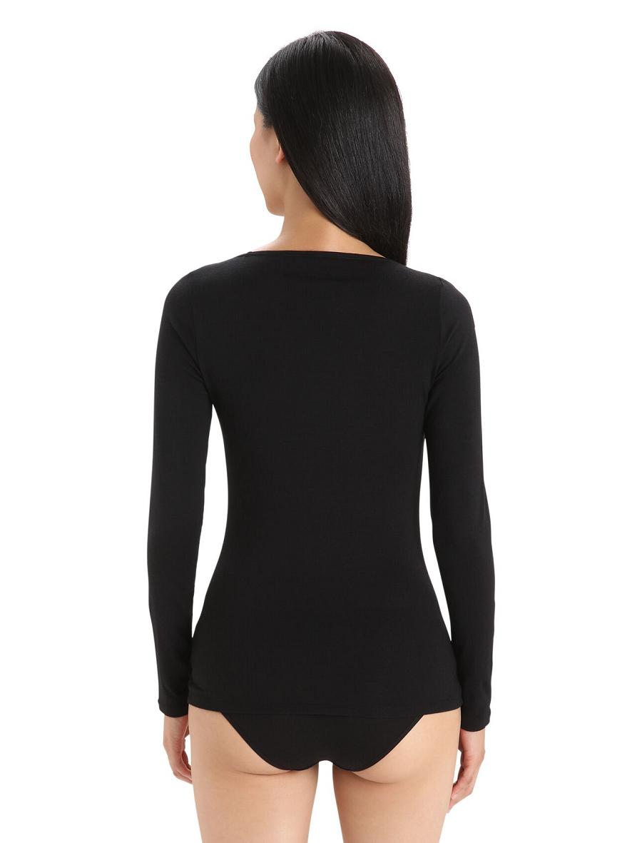 Black Women's Icebreaker Merino Siren Long Sleeve Sweetheart Top Underwear | USA 1691GSOL